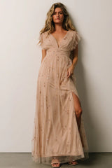 Nova Shimmer Maxi Dress | Natural + Blush
