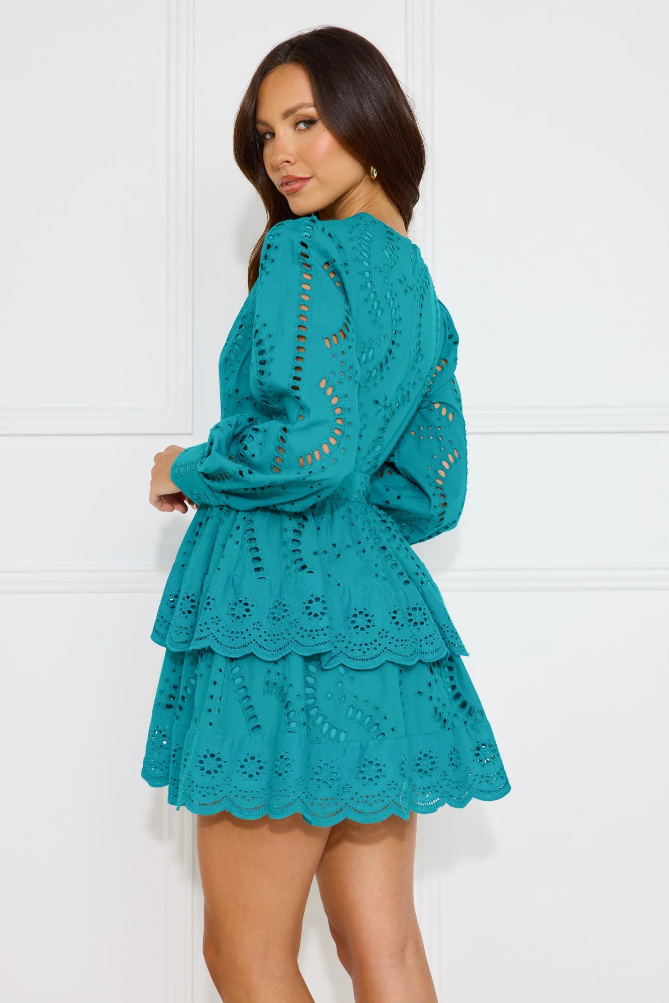 Elevated Experience Embroidered Long Sleeve Mini Dress Teal