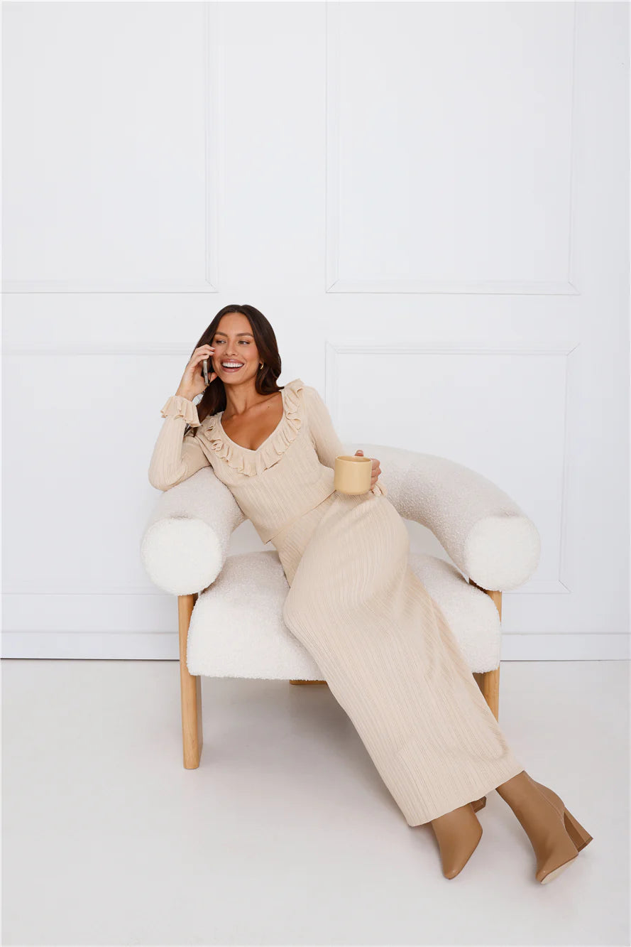 Winter Stars Knit Maxi Skirt Beige