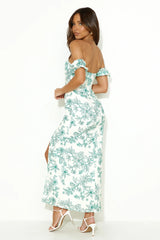 Chase Your Goals Off Shoulder Midi Dress Green