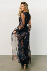 Layla Tulle Maxi Dress | Dark Blue Floral