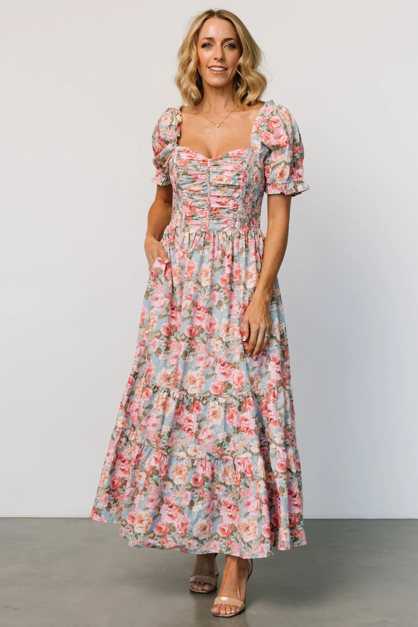 Tiana Maxi Dress | Vintage Blue + Pink Floral