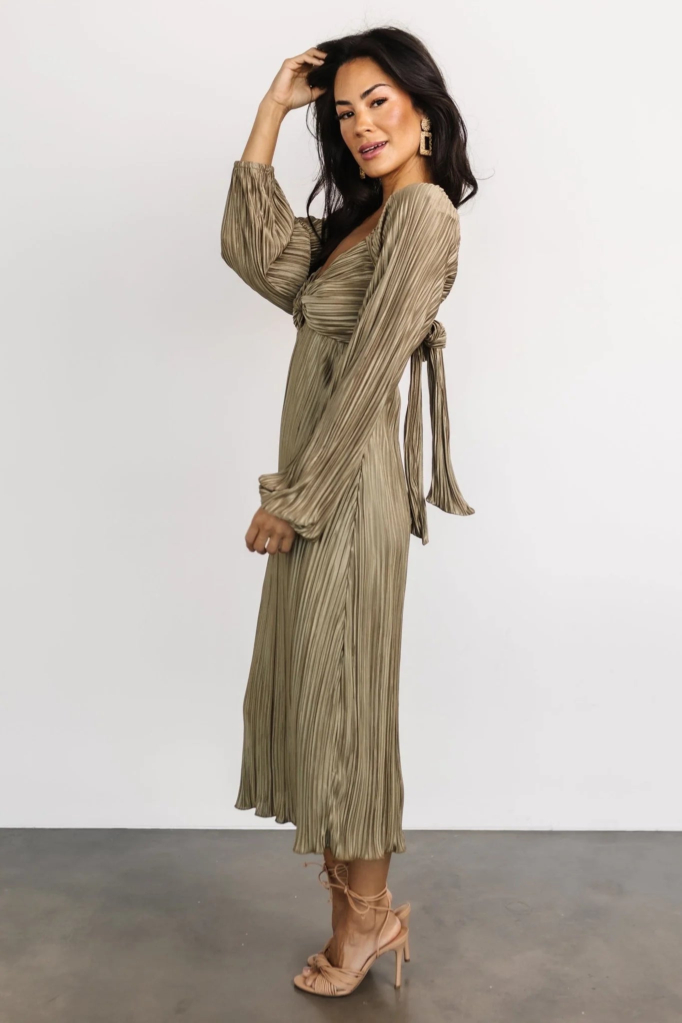 Amani Pleated Midi Dress | Olive
