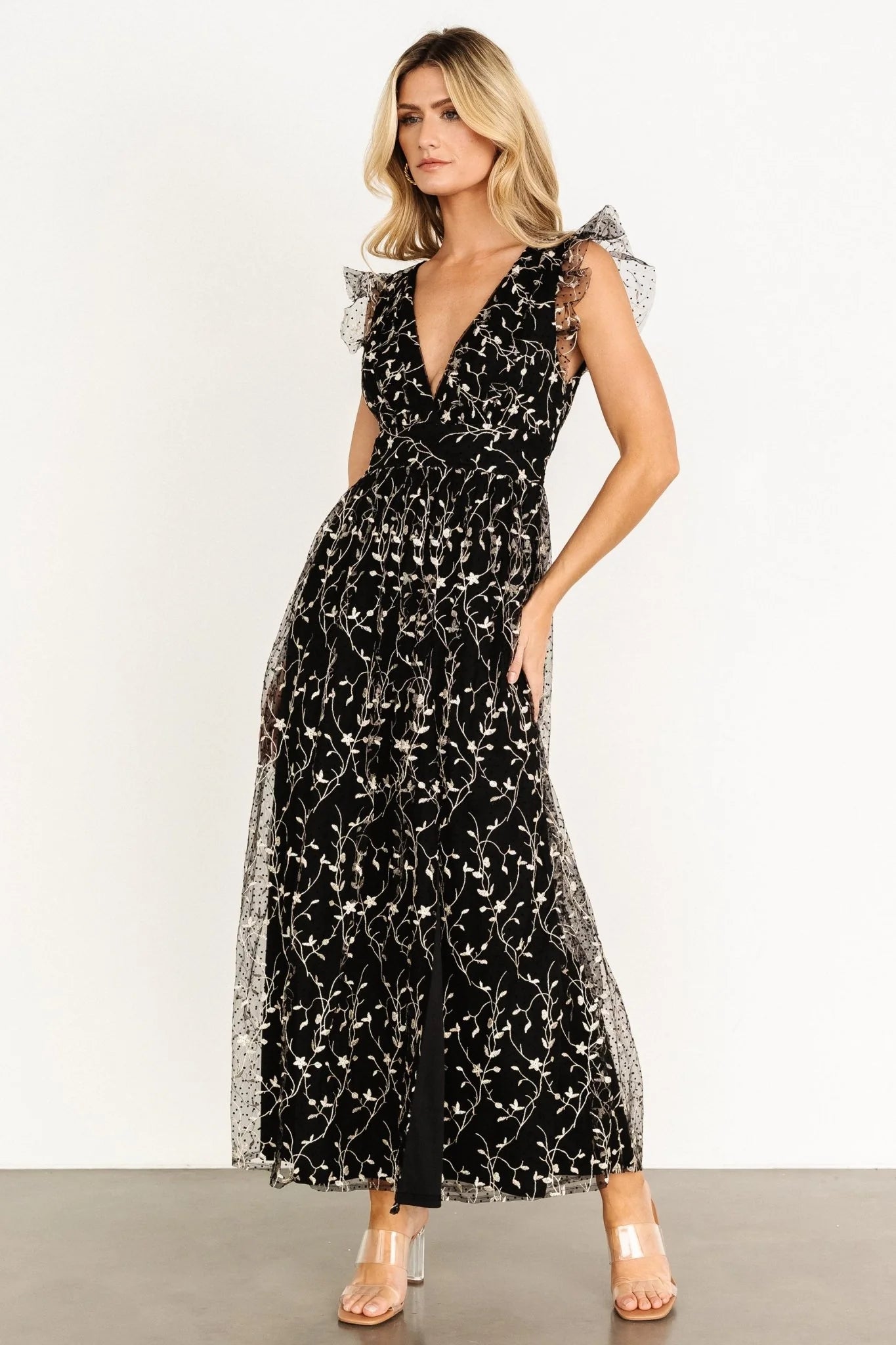 Orza Embroidered Maxi Dress | Black