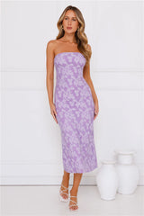 Frosted Floral Strapless Midi Dress Purple