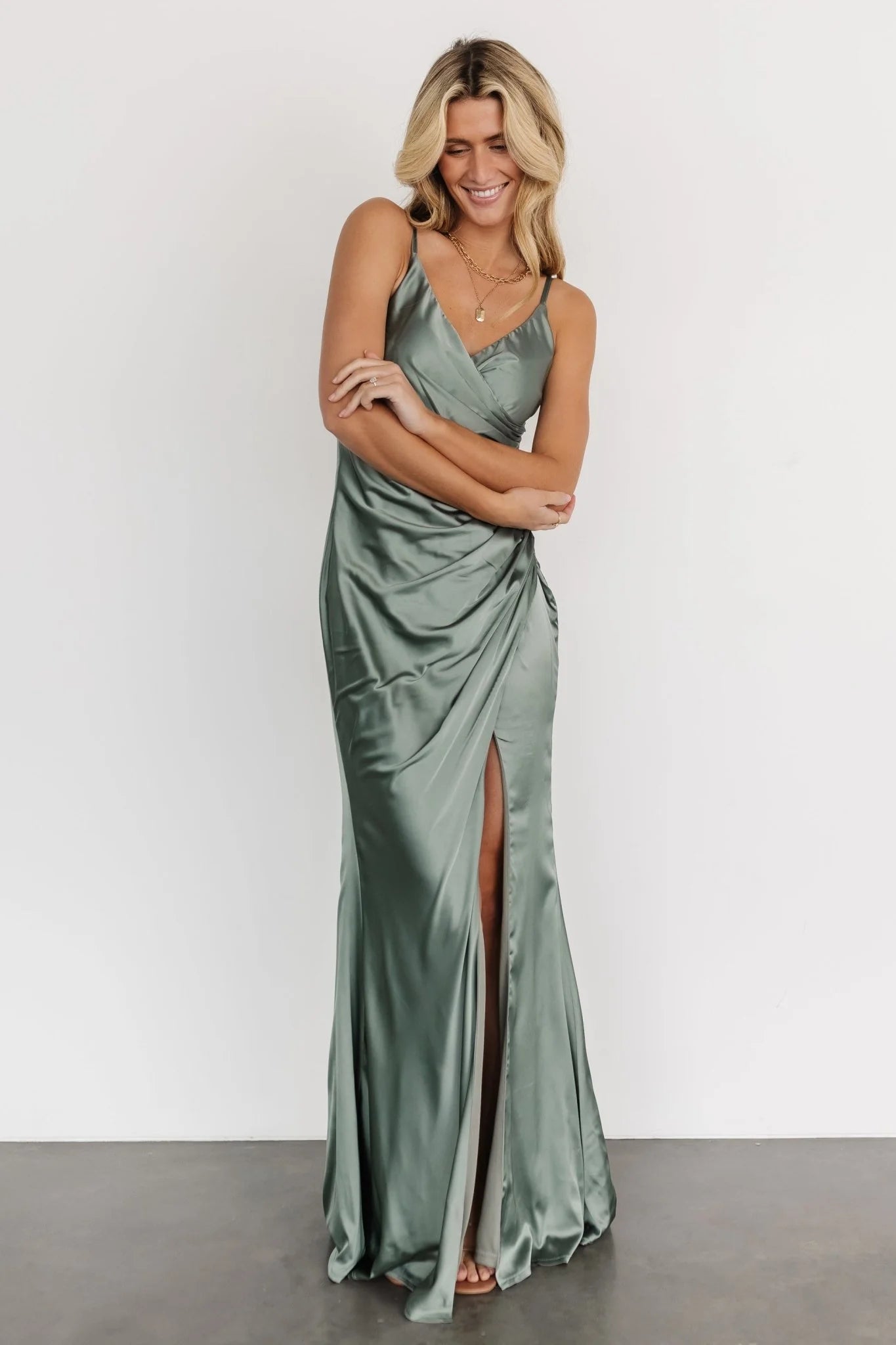 Monet Satin Gown | Eucalyptus