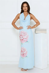 Daydream District Mesh Halter Maxi Dress Blue