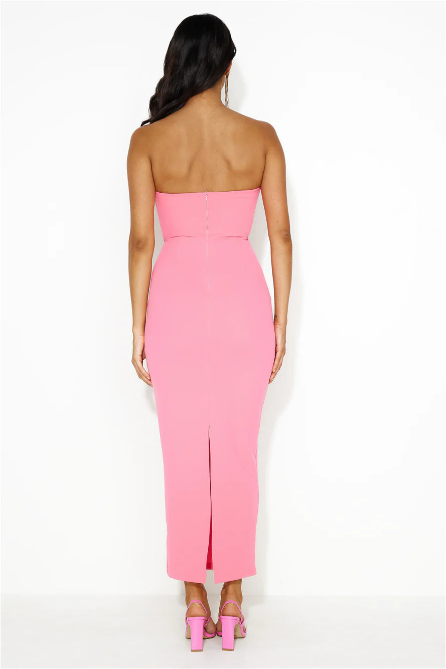 Groove To It Strapless Maxi Dress Pink