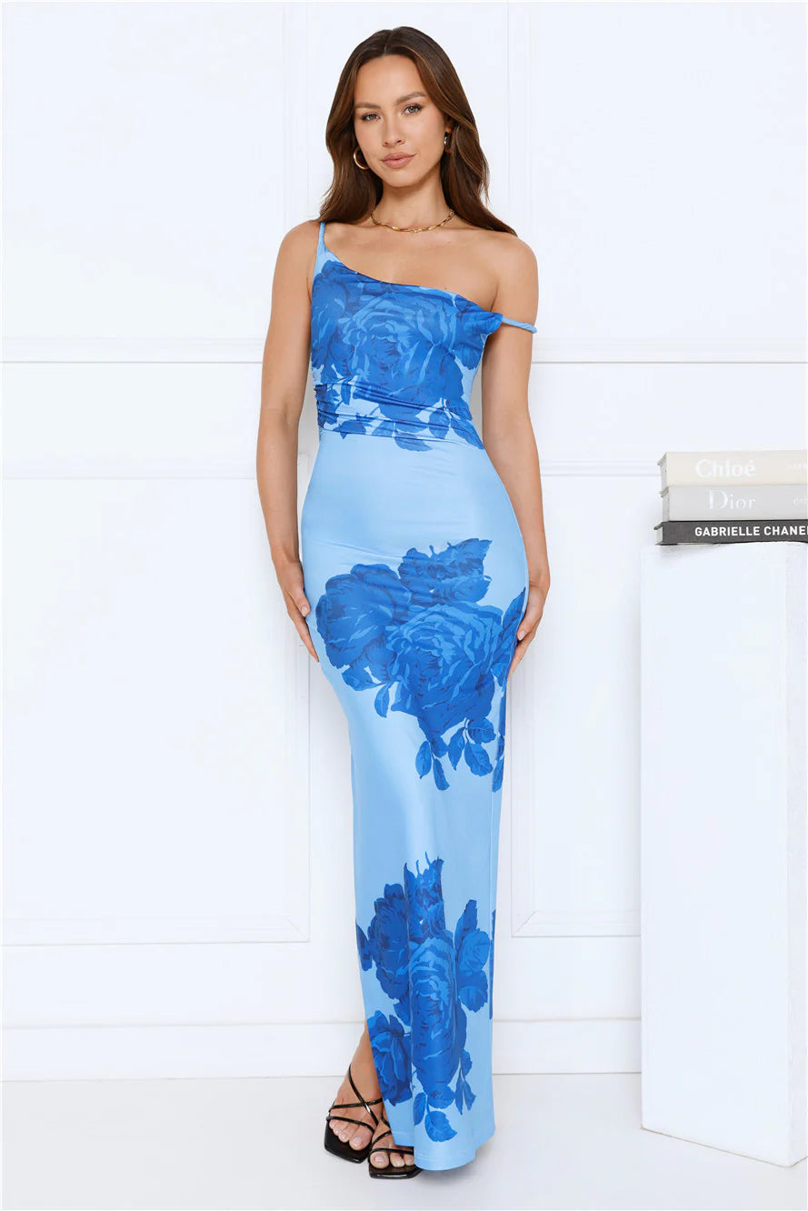 The Darling Edit Off Shoulder Maxi Dress Blue
