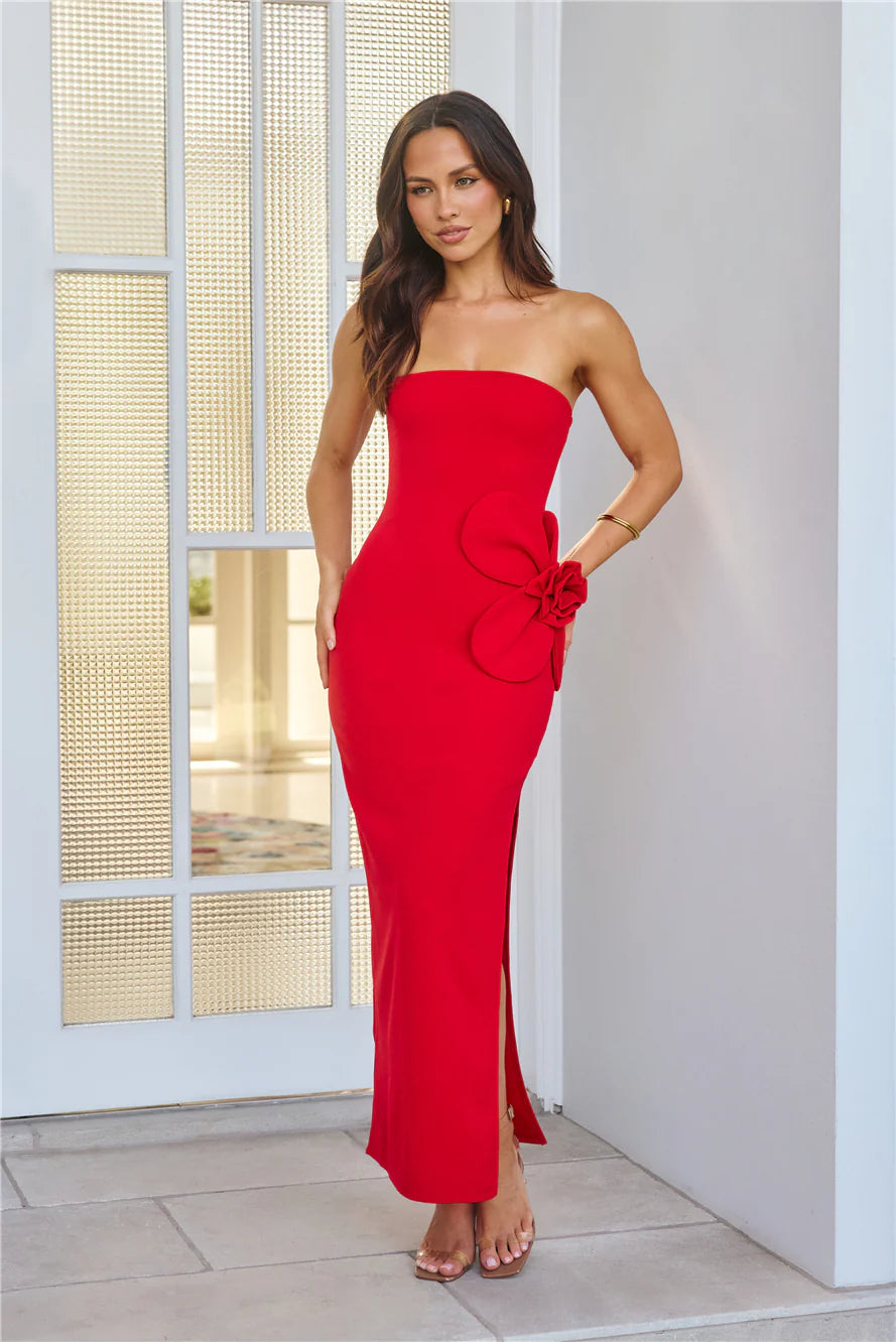Elisandra Strapless Midi Dress Red