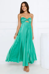 Clouds Of Love Strapless Pleated Maxi Dress Green