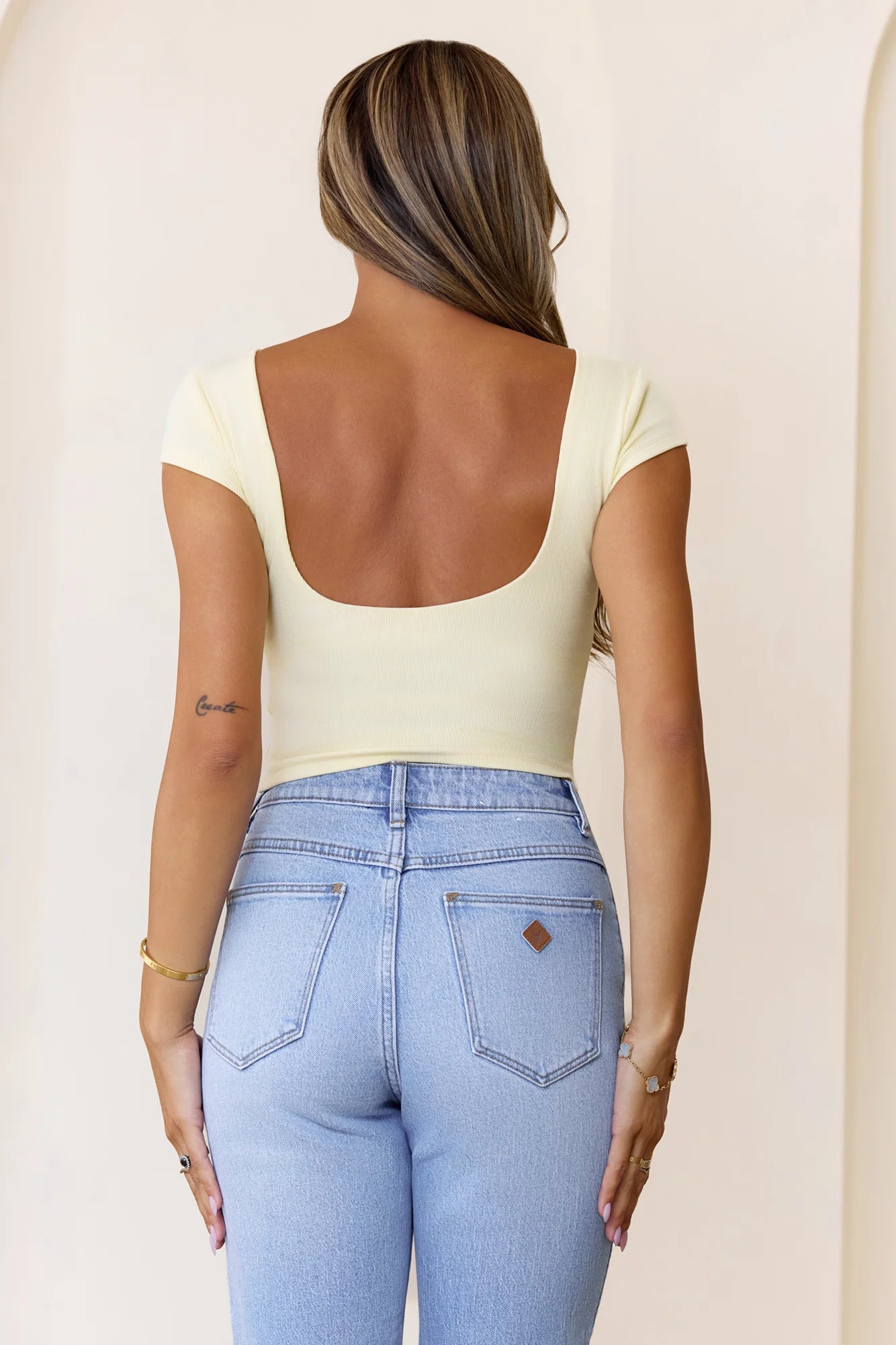 BASE Luxe Rib Scoop Back Tee Yellow