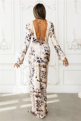 Cheetah Chic Satin Long Sleeve Maxi Dress Multi
