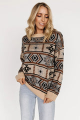 Conrad Knit Sweater | Tan Multi Print