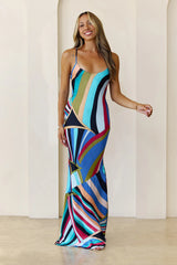 Emilio Bias Lace Up Maxi Dress Blue