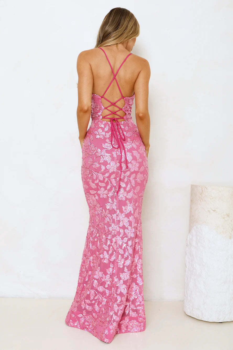 Exquisite Opulence Sequin Maxi Dress Pink