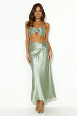 VIPs Accepted Satin Midi Skirt Sage