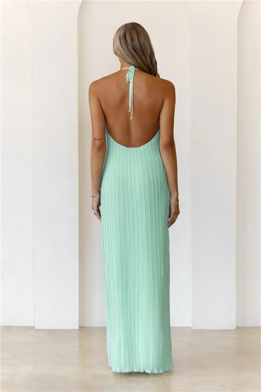 Coastal Euphoria Halter Maxi Dress Green