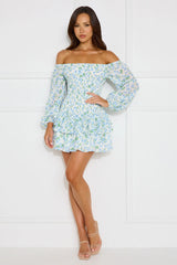 Fashionable Debutante Off Shoulder Mini Dress Blue