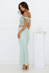 Velvet Sky Off Shoulder Mesh Maxi Dress Sage