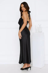 Essence of Style Halter Satin Maxi Dress Black