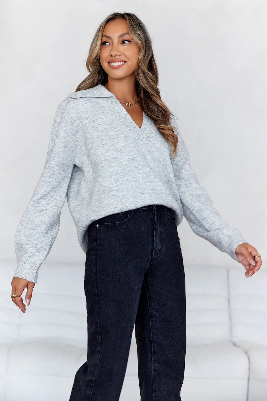Winter Kiss Knitted Sweater Grey