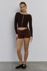 Frosted Nights Ribbed Long Sleeve Top Brown