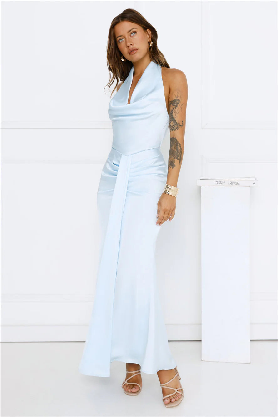 Afterglow Hours Halter Maxi Dress Blue