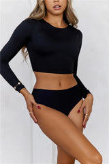 BASE  Errands All Day Long Sleeve Crop Top Black