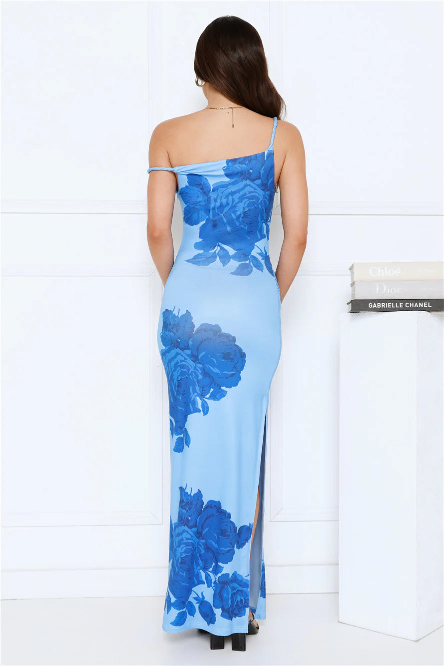 The Darling Edit Off Shoulder Maxi Dress Blue