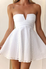 Alluring Elegance Strapless Embroidered Mini Dress White