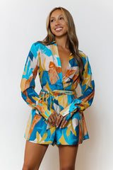 Tropic Tempo Long Sleeve Romper Teal