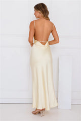Unveiled Sophistication Satin Maxi Dress Yellow