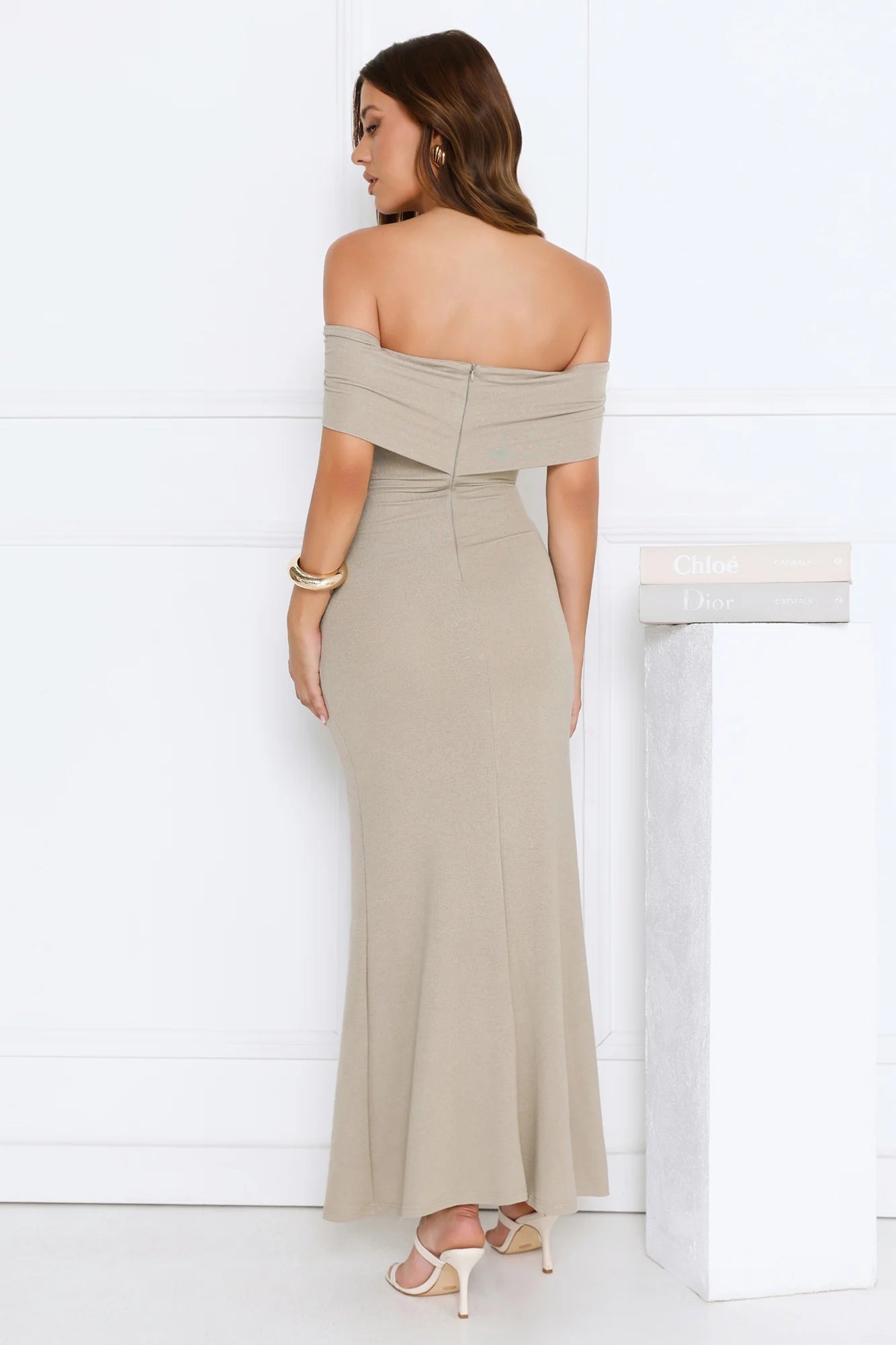 Contemporary Vibe Off Shoulder Maxi Dress Sage