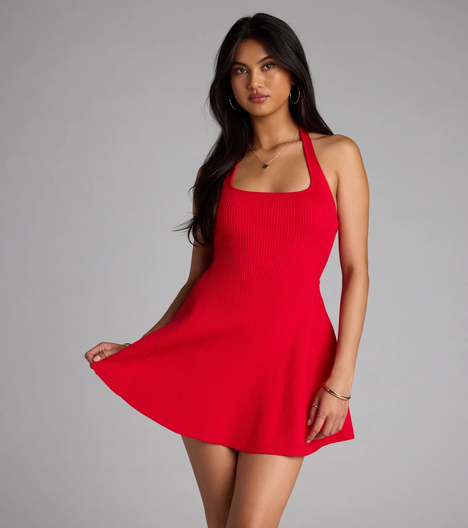 In The Cards Halter Skater Mini Dress