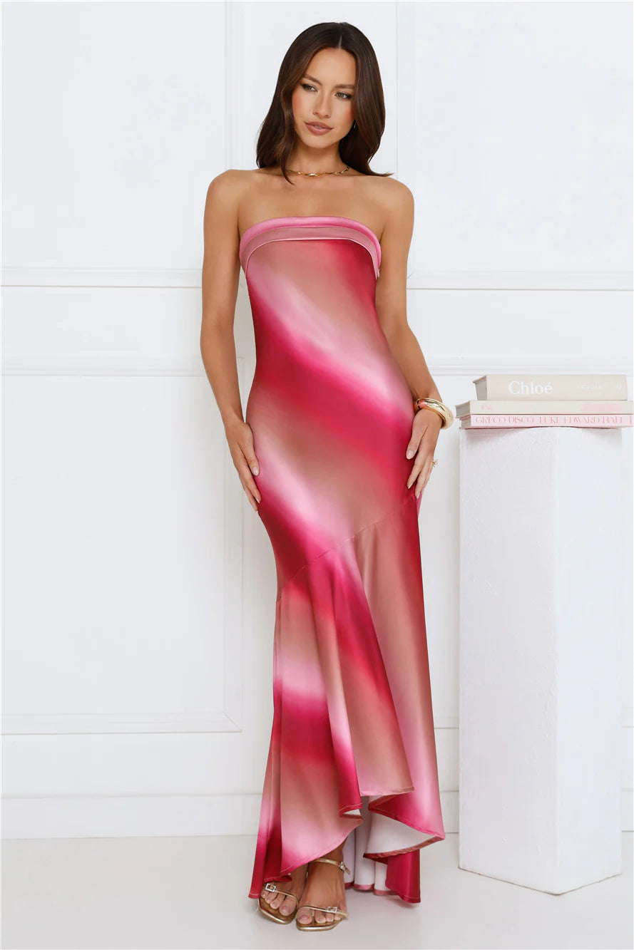 Candy Lips Satin Maxi Dress Pink