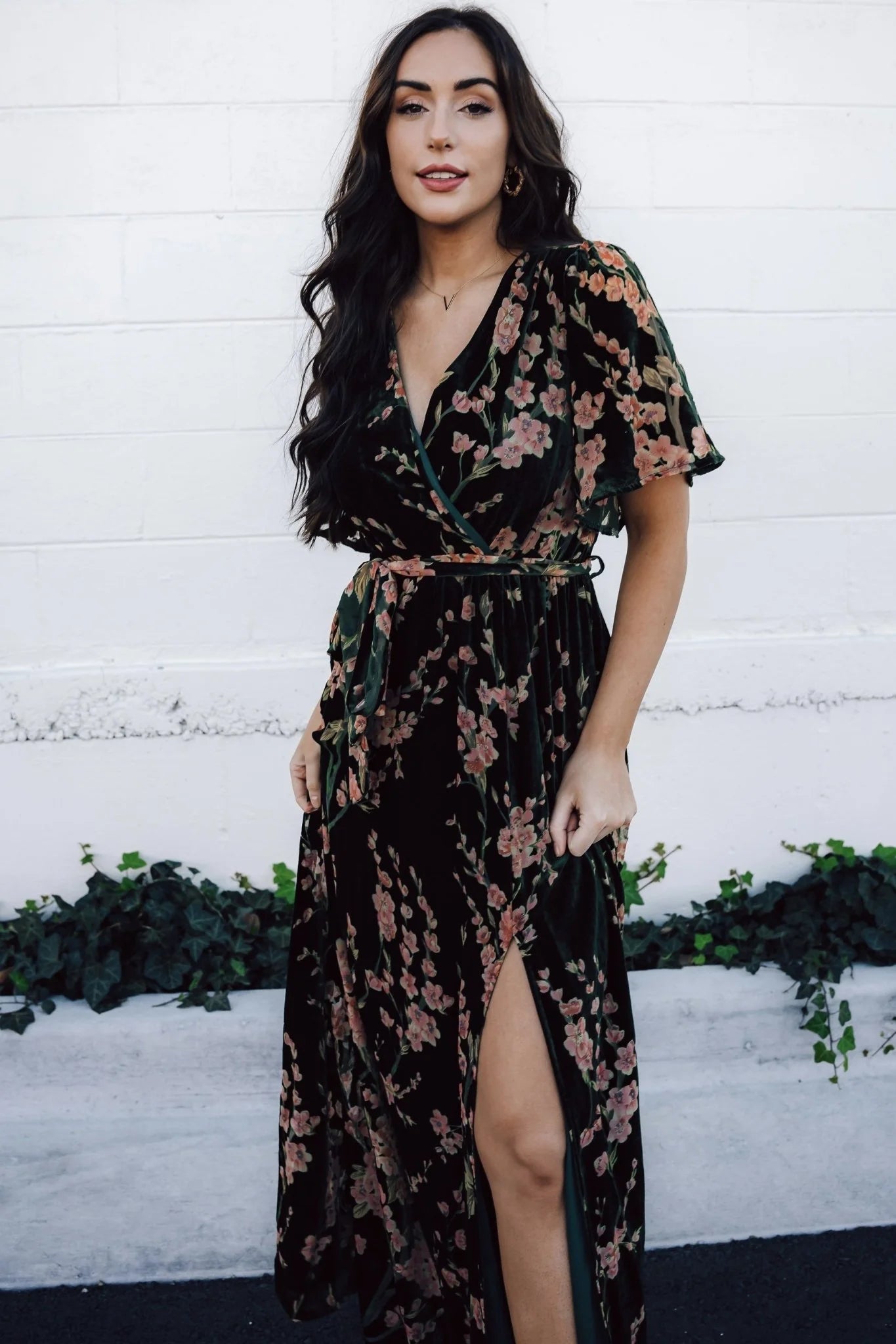 Uma Velvet Maxi Dress | Green Floral
