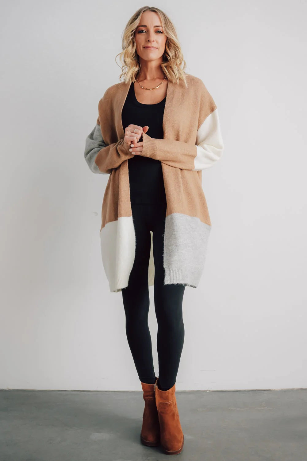 Pierson Color Block Cardigan | Camel