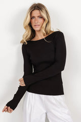 Morris Ribbed Knit Top | Black
