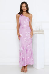Glossy Girl One Shoulder Mesh Maxi Dress Lilac