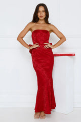 Symphony Of Silk Satin Strapless Maxi Dress Red