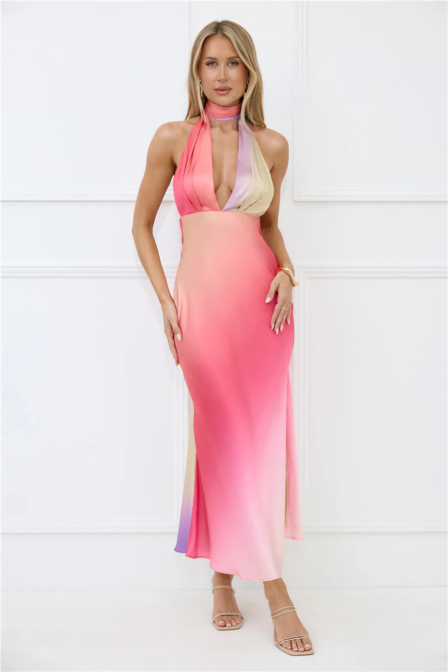 Dreams in Colour Satin Maxi Dress Multi