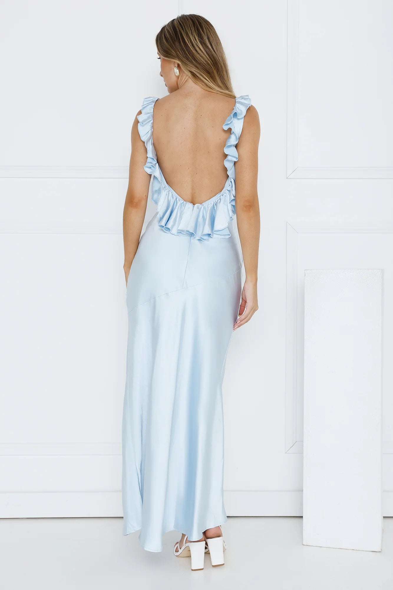 Chasing The Spark Satin Maxi Dress Blue