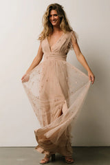 Nova Shimmer Maxi Dress | Natural + Blush