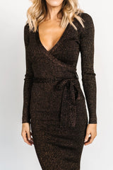 Nancy Ribbed Shimmer Midi Dress | Bronze