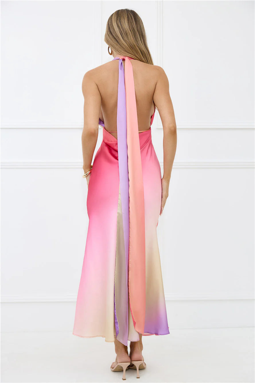 Dreams in Colour Satin Maxi Dress Multi