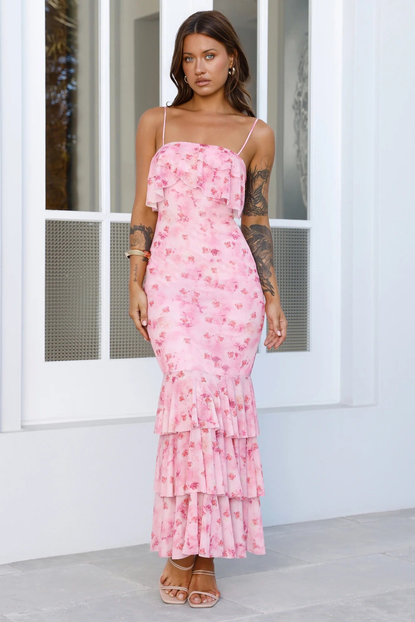 Flora Fable Mesh Maxi Dress Pink