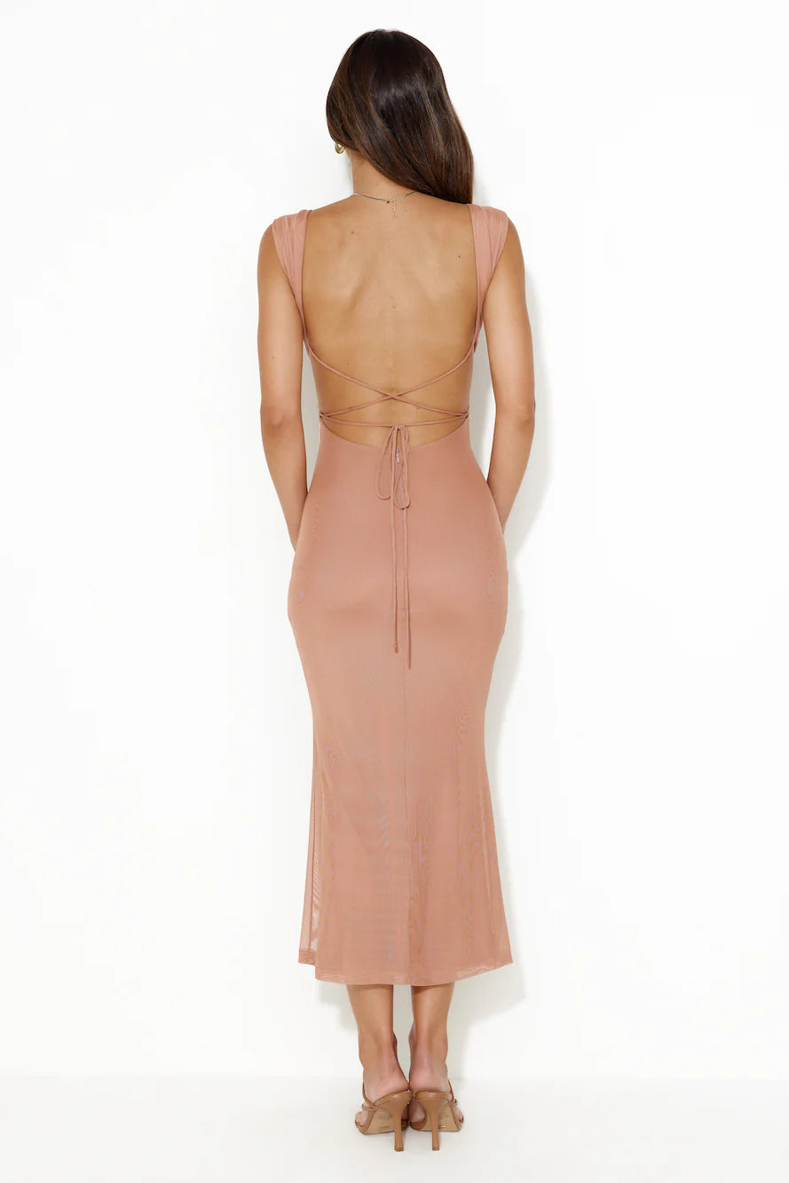 Beauty Guide Backless Mesh Maxi Dress Pink
