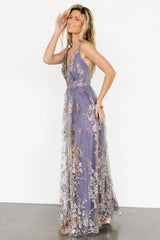 Lucienne Shimmer Maxi Gown | Blue + Gold
