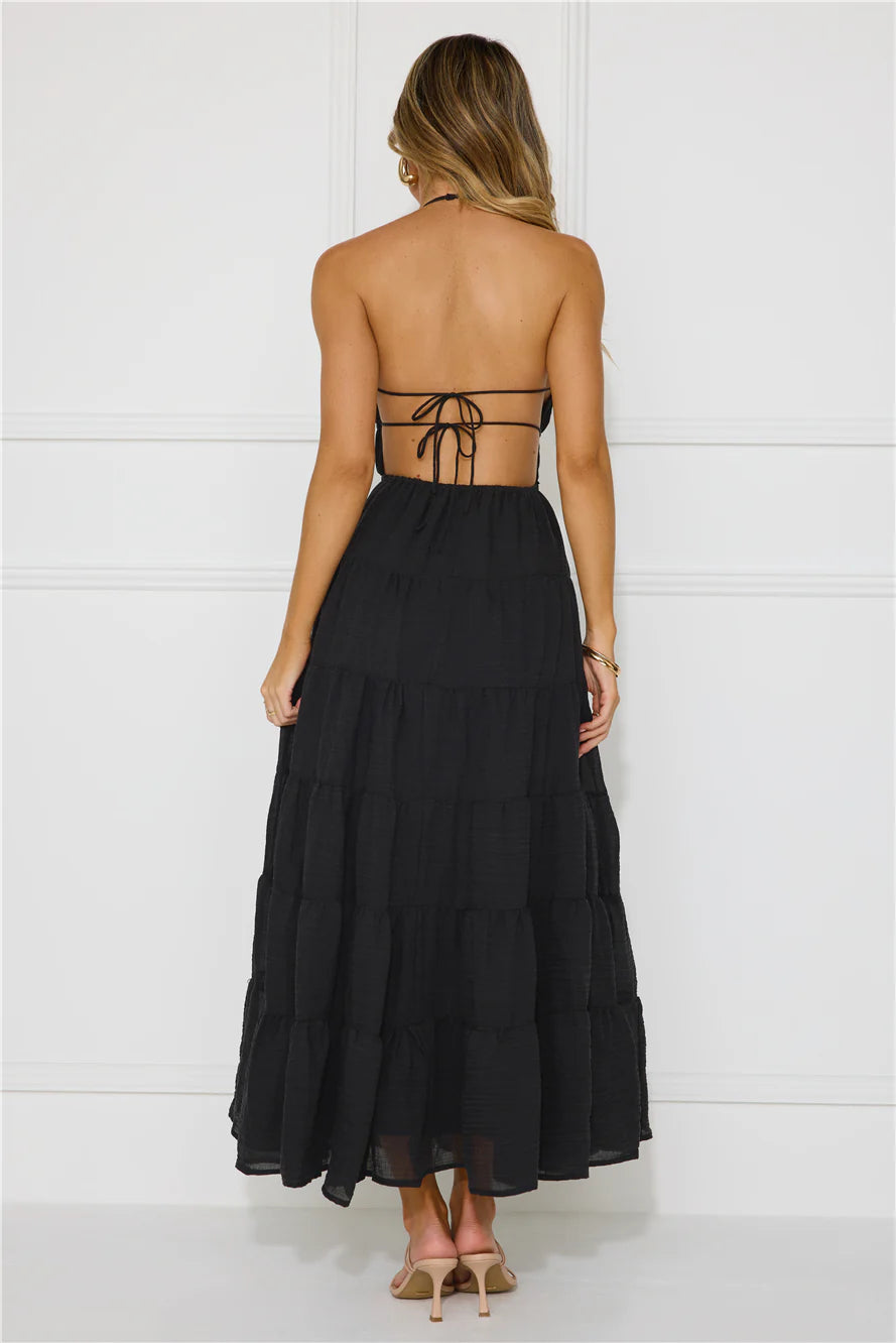Beauty Retreat Halter Maxi Dress Black